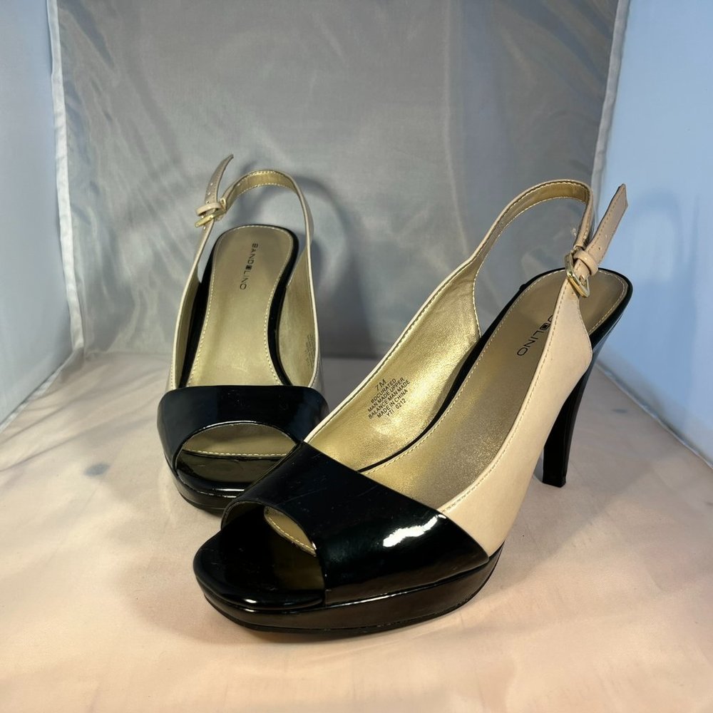 Black/Tan Patent Peep Toe Heels Size 7